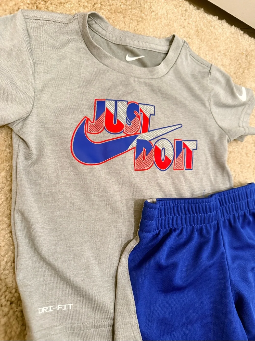 Nike Gray 'Just Do It' Tee with Royal Blue Athletic Shorts - Picture 2 of 5